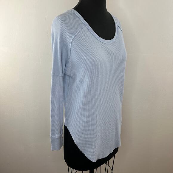 Tna Aritzia Alder Thermal Blue Top Long Sleeve Raglan Waffle Knit Lounge XS - Picture 2 of 8